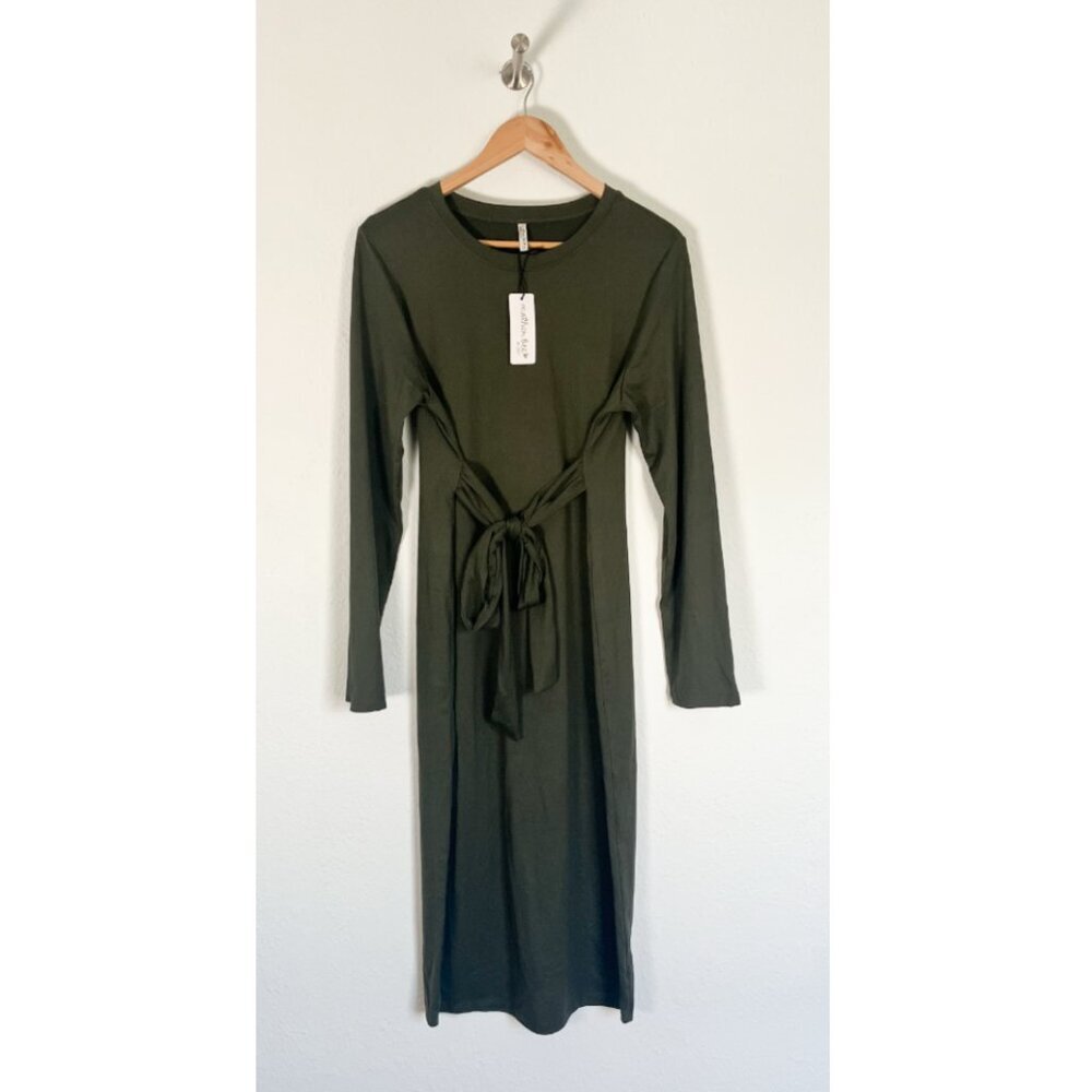 NWT Motherbee Maternity Crew neck Tie Front Midi Dress Size XL
